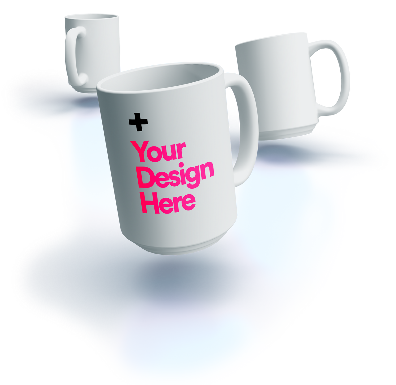 3D render of a trio of 15oz sublimation ORCA coated Ceramic Mug